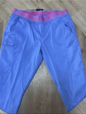 Med Couture  Straight Leg Scrub Pants with Pink Logo Waistband